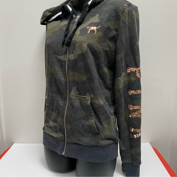 NWOT VS Pink Camo Hoodie with Rose Gold Sequins - Picture 2 of 16
